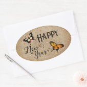 エレガントタイポグラフィバタフライ素朴星新年 楕円形シール (封筒)