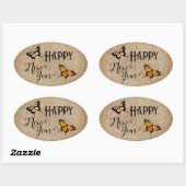 エレガントタイポグラフィバタフライ素朴星新年 楕円形シール (シート)