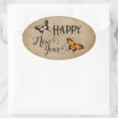 エレガントタイポグラフィバタフライ素朴星新年 楕円形シール (バッグ)