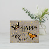 エレガントタイポグラフィバタフライ素朴星新年 箔シーズンポストカード (立ち正面)