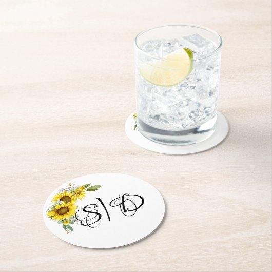 エレガントタイポグラフィヒマ結婚フラワー ラウンドペーパーコースター (インサイチュ)