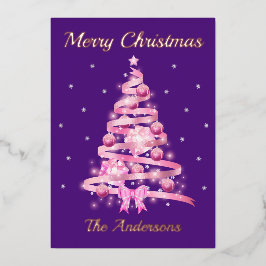 エレガントタイポグラフィピンクのクリスマス名 箔シーズンカード