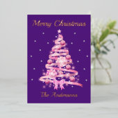 エレガントタイポグラフィピンクのクリスマス名 箔シーズンカード (立ち正面)