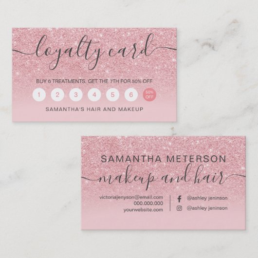 エレガントタイポグラフィピンクグリッターの輝きグラデーション ロイヤリティカード (正面/裏面)