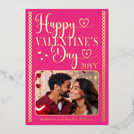 エレガントタイポグラフィフォトハッピーバレンタインデー 箔シーズンカード (正面)