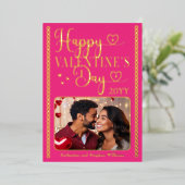 エレガントタイポグラフィフォトハッピーバレンタインデー 箔シーズンカード (立ち正面)