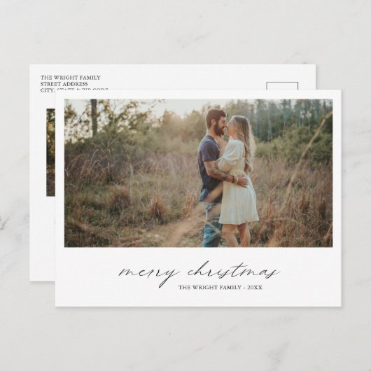 エレガントタイポグラフィフォトモダンクリスマス シーズンポストカード (正面/裏面)