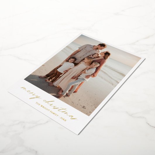 エレガントタイポグラフィフォトモダンクリスマス 箔シーズンカード (回転した状態)