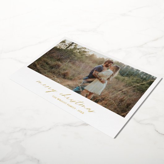 エレガントタイポグラフィフォトモダンクリスマス 箔シーズンカード (回転した状態)