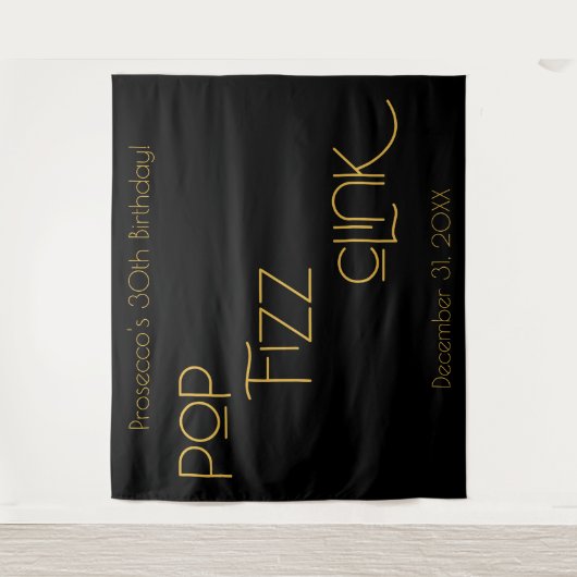 エレガントタイポグラフィフポップ・アートのァズリンク誕生日 タペストリー (正面)