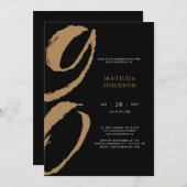 エレガントタイポグラフィブラックと金ゴールド90誕生日 招待状 (正面/裏面)