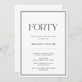 エレガントタイポグラフィブラック&ホワイト40th Birthday 招待状 (正面/裏面)