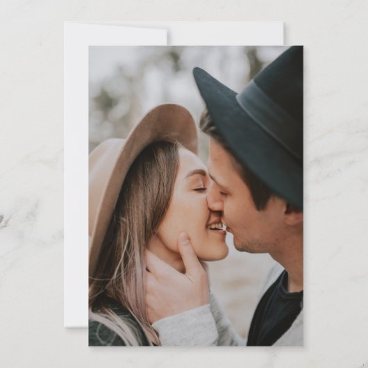 エレガントタイポグラフィブルー金ゴールド結婚写真 セーブザデート (裏面)