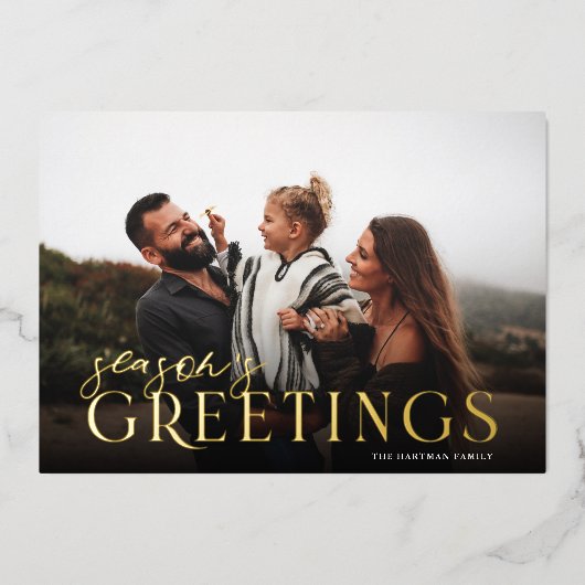 エレガントタイポグラフィプレイドの季節の挨拶の写真 箔シーズンカード (正面)