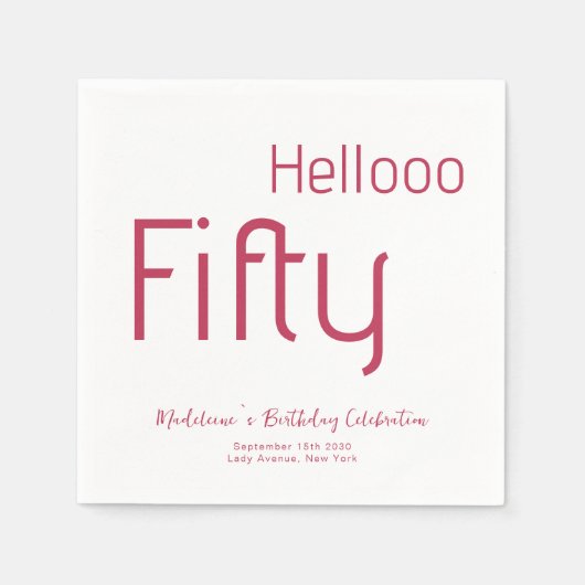 エレガントタイポグラフィマゼンモダンタ50誕生日 スタンダードカクテルナプキン (正面)