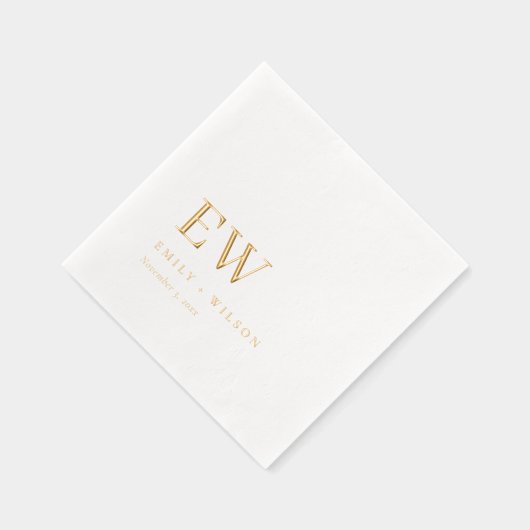 エレガントタイポグラフィミニマルモノグラムのカスタムウェディング 箔ナプキン (右)