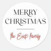 エレガントタイポグラフィメリークリスマス&ファミリー名 ラウンドシール (正面)