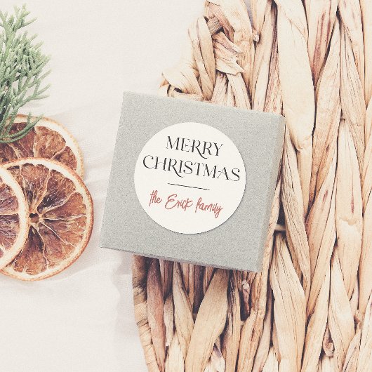 エレガントタイポグラフィメリークリスマス&ファミリー名 ラウンドシール