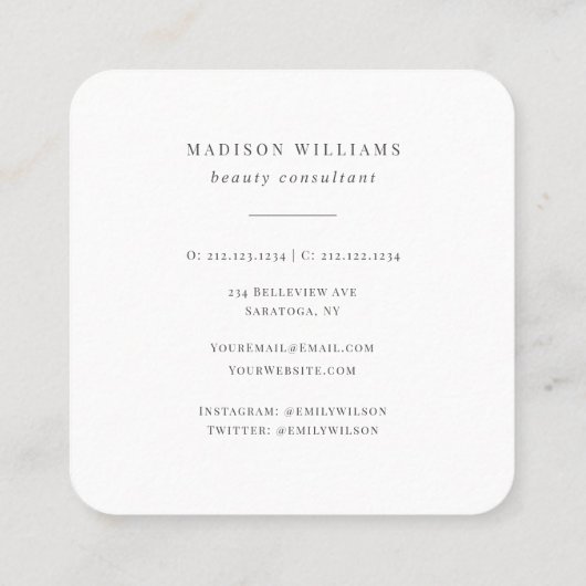 エレガントタイポグラフィモダンプロフェッショナルシンプルシック スクエア名刺 (裏面)