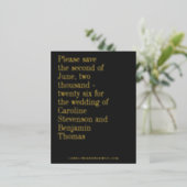 エレガントタイポグラフィモダン日付金ゴールドの保存 箔招待状ポストカード (立ち正面)