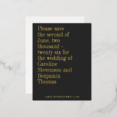 エレガントタイポグラフィモダン日付金ゴールドの保存 箔招待状ポストカード (正面/裏面)