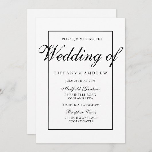 エレガントタイポグラフィモダン結婚式招待状 招待状 (正面/裏面)