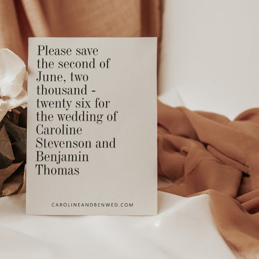 エレガントタイポグラフィモダン結婚白黒 セーブザデート