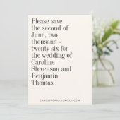 エレガントタイポグラフィモダン結婚白黒 セーブザデート (スタンド正面)