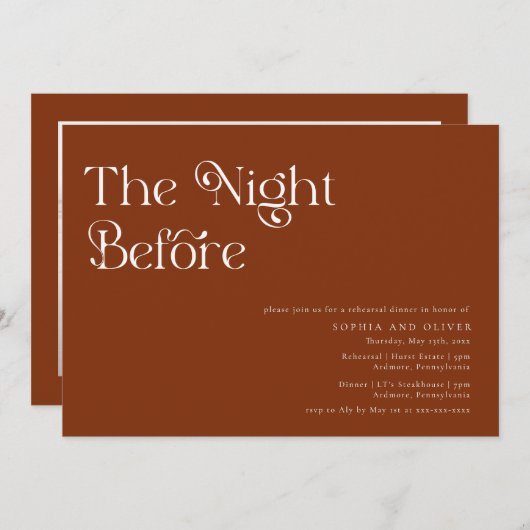 エレガントタイポグラフィリハユニークーサルディナーインビット 招待状 (正面/裏面)