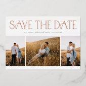 エレガントタイポグラフィ写真ウェディング日付の保存 箔招待状 (正面)