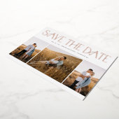 エレガントタイポグラフィ写真ウェディング日付の保存 箔招待状 (回転した状態)