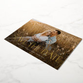 エレガントタイポグラフィ写真ウェディング日付の保存 箔招待状 (回転した状態)