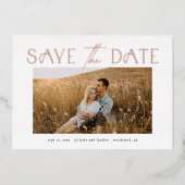 エレガントタイポグラフィ写真ウェディング日付の保存 箔招待状 (正面)