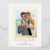 エレガントタイポグラフィ写真結婚に感謝金ゴールド 箔招待状ポストカード (正面)