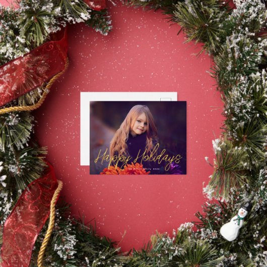 エレガントタイポグラフィ台本photo happy holiday card 箔招待状ポストカード (インサイチュ)