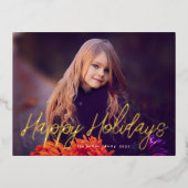 エレガントタイポグラフィ台本photo happy holiday card 箔招待状ポストカード (正面)