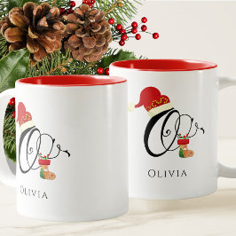 エレガントタイポグラフィ名イニシャルOクリスマス ツートーンマグカップ