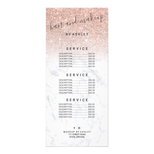 エレガントタイポグラフィ大理石バラ金ゴールドグリッターグラデーション ラックカード (正面)