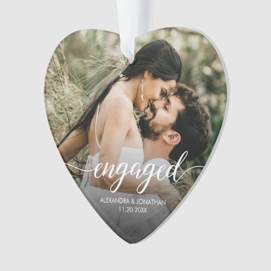 エレガントタイポグラフィ婚約したカスタム写真の名前の日付 オーナメント (正面)
