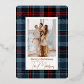 エレガントタイポグラフィ格子模様メリークリスマスフォト 箔シーズンカード (正面)