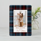 エレガントタイポグラフィ格子模様メリークリスマスフォト 箔シーズンカード (立ち正面)