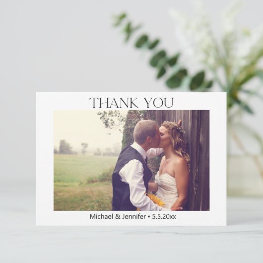 エレガントタイポグラフィ植物写真結婚の サンキューカード (スタンド正面)