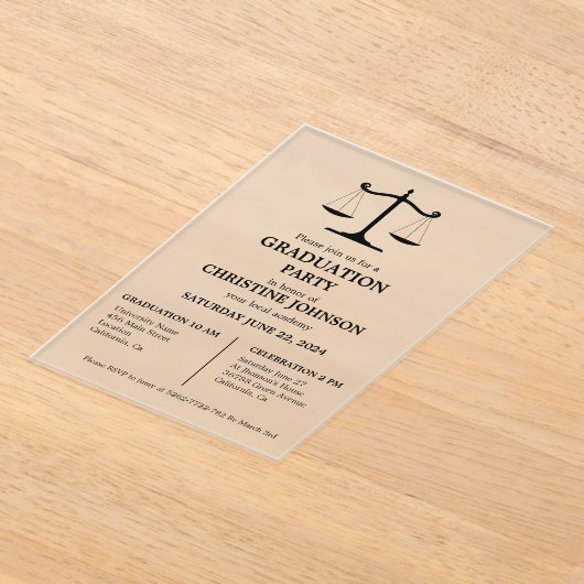 エレガントタイポグラフィ法学校卒業党 アクリル招待状 (レイダウン)