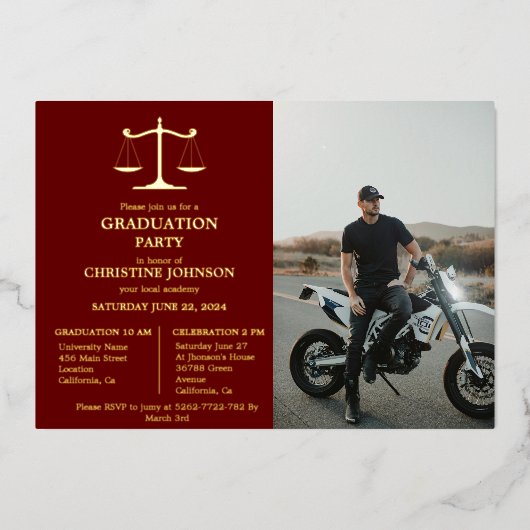 エレガントタイポグラフィ法学校卒業党 箔招待状 (正面)