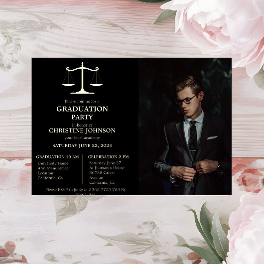 エレガントタイポグラフィ法学校卒業党 箔招待状