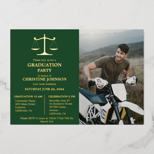 エレガントタイポグラフィ法学校卒業党Foi 箔招待状 (正面)