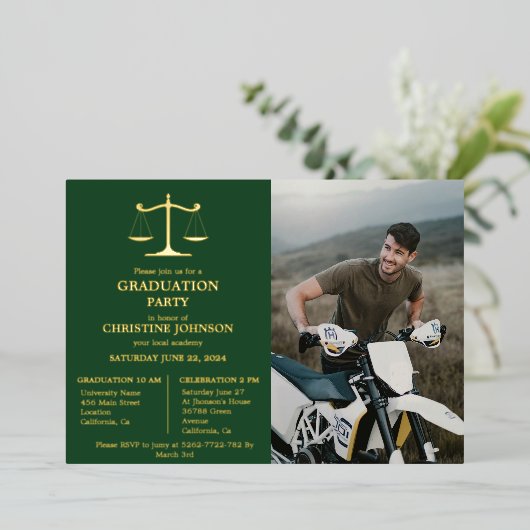 エレガントタイポグラフィ法学校卒業党Foi 箔招待状 (立ち正面)