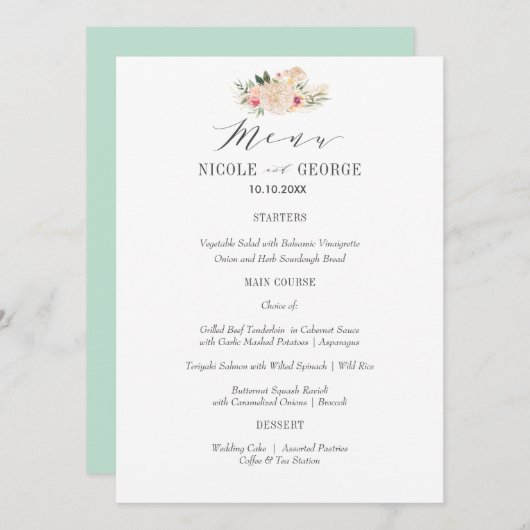 エレガントタイポグラフィ牡丹金ゴールド結婚又はパーティー メニュー (正面/裏面)