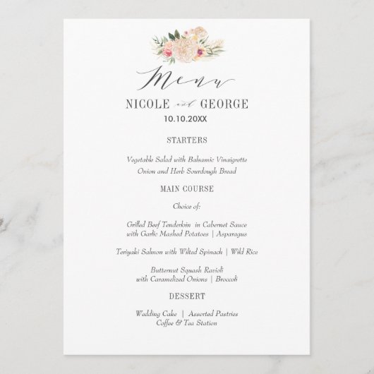 エレガントタイポグラフィ牡丹金ゴールド結婚又はパーティー メニュー (正面)
