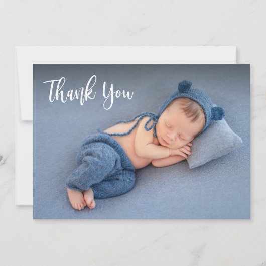 エレガントタイポグラフィ生まれたばかりのベビー写真 サンキューカード (正面)